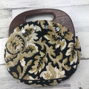 Vintage Carpet Tapestry Wooden Handle Bag